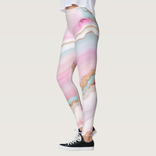 Light Blue Pink Agate Marble Trendy Collection Leggings (Links)