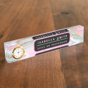 Light Blue Pink Agate Marble Trendy Collection Namensplakette