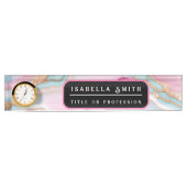Light Blue Pink Agate Marble Trendy Collection Namensplakette (Vorderseite)