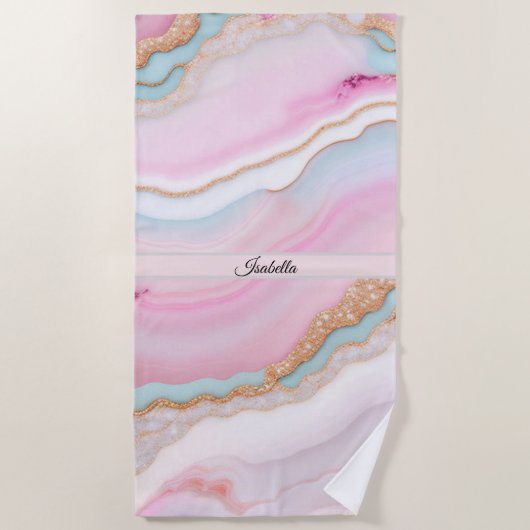 Light Blue Pink Agate Marble Trendy Collection Strandtuch (Vorderseite)