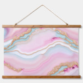 Light Blue Pink Agate Marble Trendy Collection Wandteppich Mit Holzrahmen (Vorne)