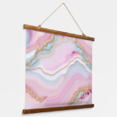 Light Blue Pink Agate Marble Trendy Collection Wandteppich Mit Holzrahmen (Gewinkelt)