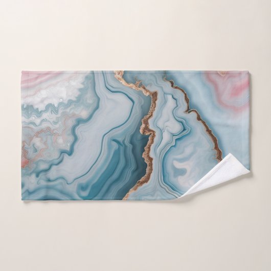 Light Blue Pink Gold Agate Marble Modernes Design Badhandtuch Set (Handtuch)