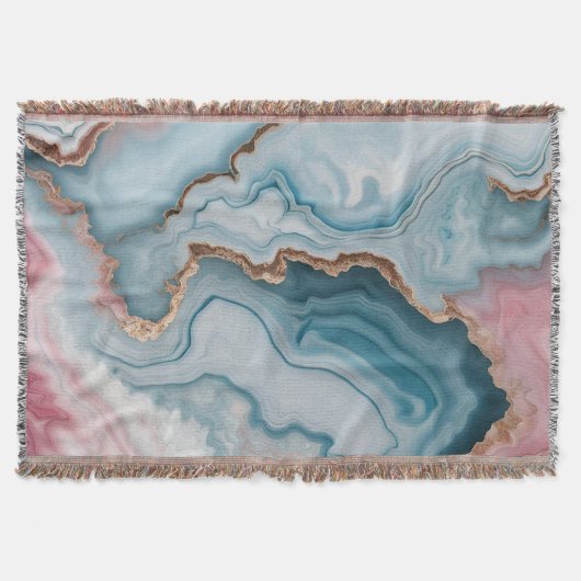 Light Blue Pink Gold Agate Marble Modernes Design Decke (Vorderseite)