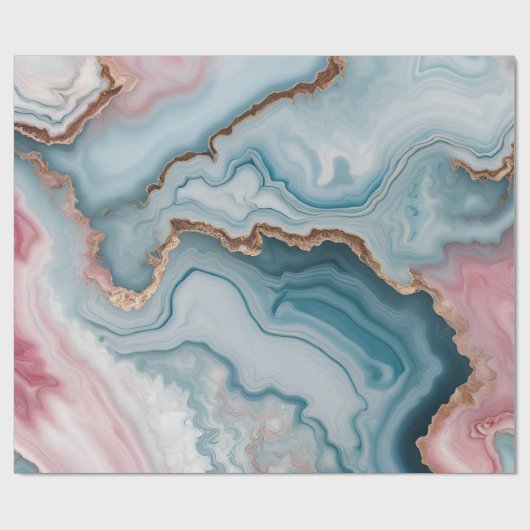 Light Blue Pink Gold Agate Marble Modernes Design Geschenkpapier (Flach)