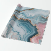 Light Blue Pink Gold Agate Marble Modernes Design Geschenkpapier (Ungerollt)