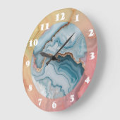 Light Blue Pink Gold Agate Marble Modernes Design Große Wanduhr (Winkel)
