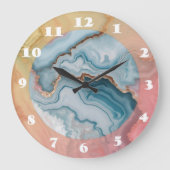 Light Blue Pink Gold Agate Marble Modernes Design Große Wanduhr (Vorderseite)