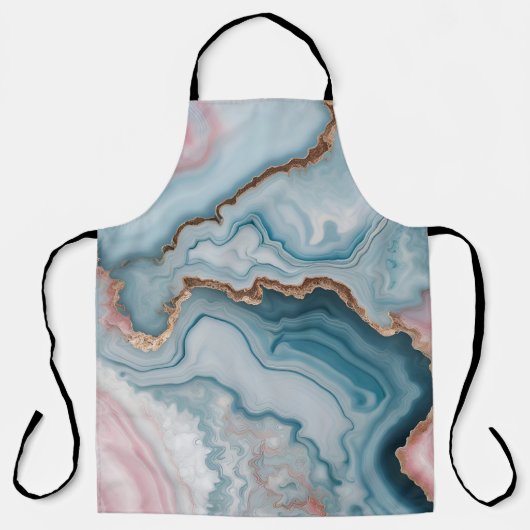 Light Blue Pink Gold Agate Marble Modernes Design Schürze (Vorderseite)