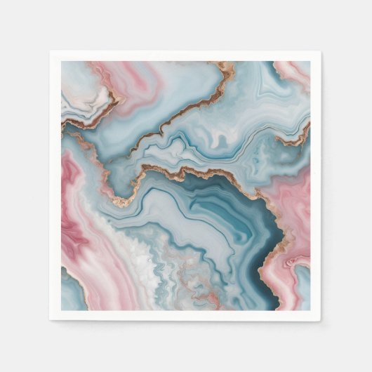 Light Blue Pink Gold Agate Marble Modernes Design Serviette (Vorderseite)