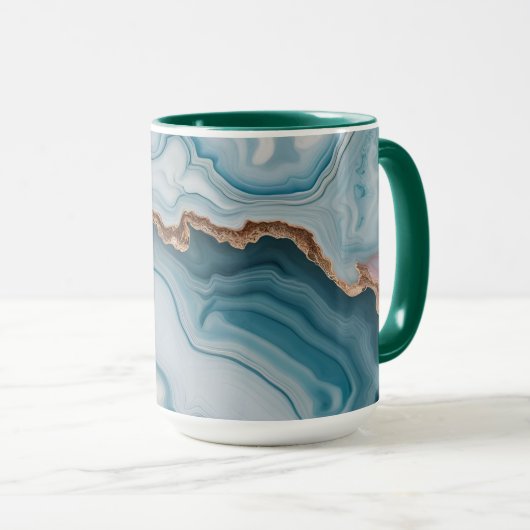 Light Blue Pink Gold Agate Marble Modernes Design Tasse (VorderseiteRechts)