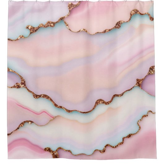 Light Blue Pink Marble Agate Modern Collection Duschvorhang (Vorderseite)