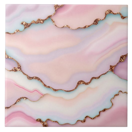 Light Blue Pink Marble Agate Modern Collection Fliese (Vorderseite)