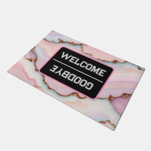 Light Blue Pink Marble Agate Modern Collection Fußmatte (Schrägansicht)
