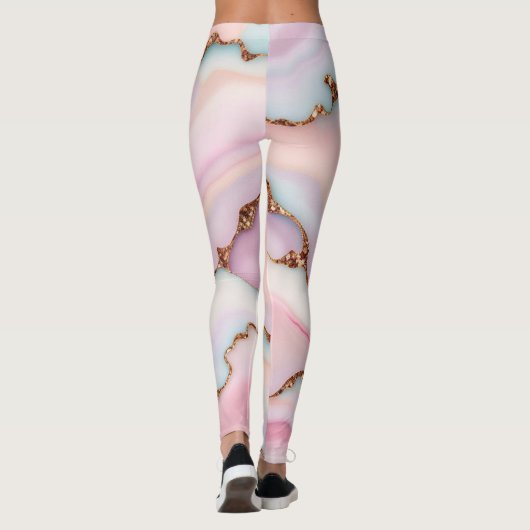 Light Blue Pink Marble Agate Modern Collection Leggings (Rückseite)