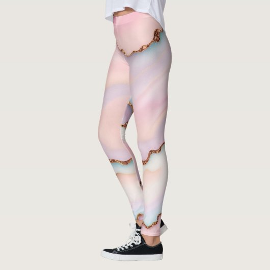 Light Blue Pink Marble Agate Modern Collection Leggings (Links)