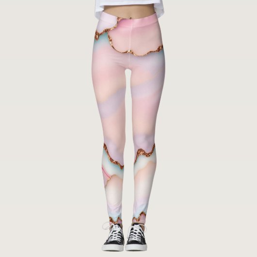 Light Blue Pink Marble Agate Modern Collection Leggings (Vorderseite)