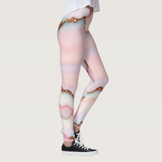 Light Blue Pink Marble Agate Modern Collection Leggings (Rechts)