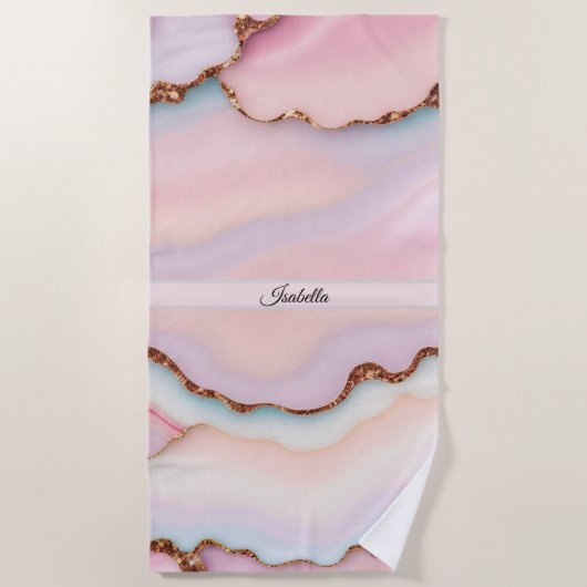 Light Blue Pink Marble Agate Modern Collection Strandtuch (Vorderseite)