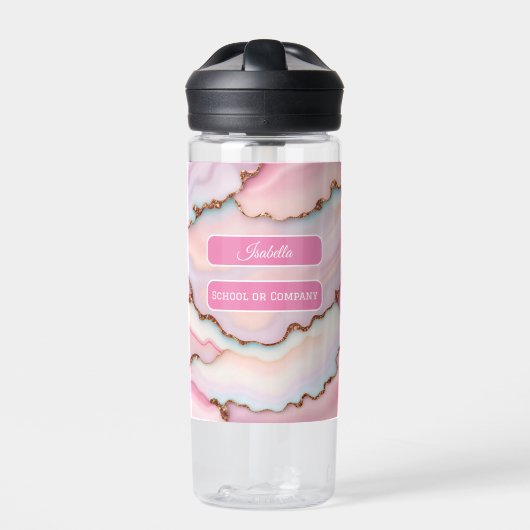 Light Blue Pink Marble Agate Modern Collection Trinkflasche (Vorderseite)