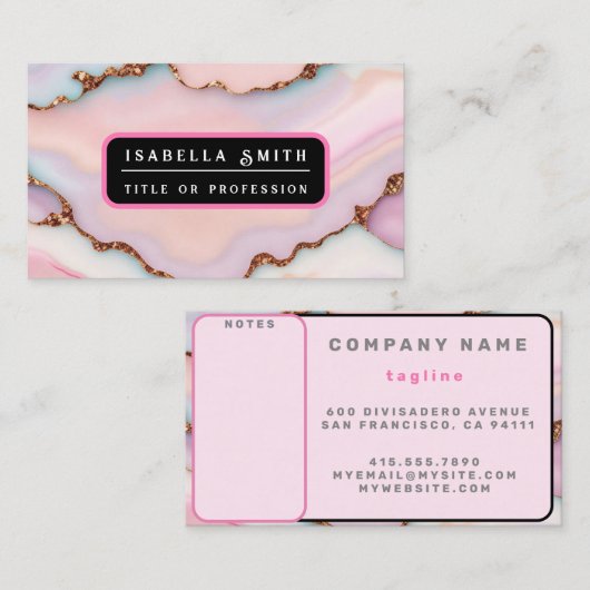 Light Blue Pink Marble Agate Modern Collection Visitenkarte (Vorne/Hinten)