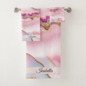 Light Blue Pink Marble Agate Trendy Collection Badhandtuch Set (Insitu)