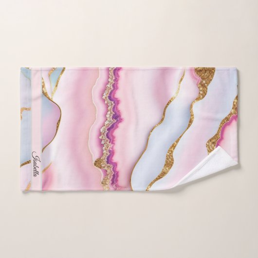 Light Blue Pink Marble Agate Trendy Collection Badhandtuch Set (Handtuch)