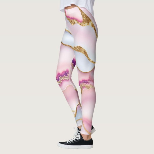Light Blue Pink Marble Agate Trendy Collection Leggings (Links)