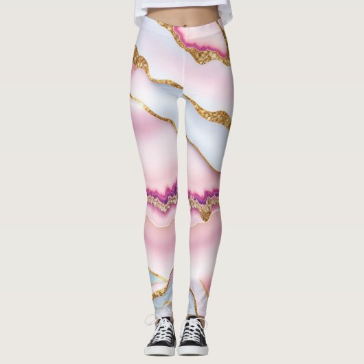 Light Blue Pink Marble Agate Trendy Collection Leggings (Vorderseite)