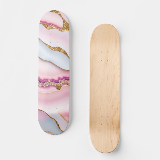 Light Blue Pink Marble Agate Trendy Collection Skateboard (Vorderseite)