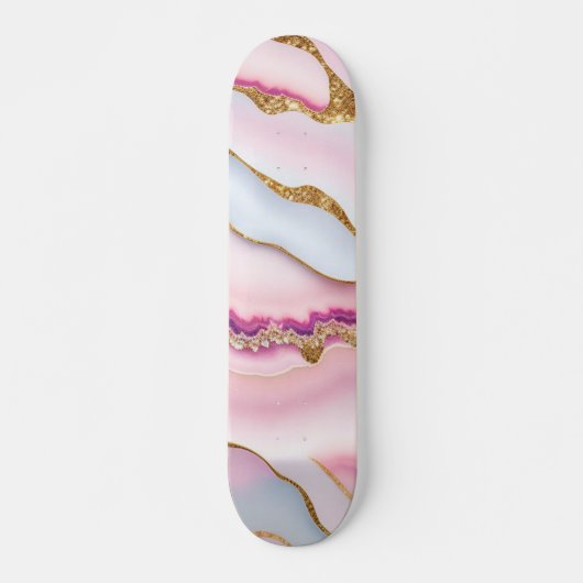 Light Blue Pink Marble Agate Trendy Collection Skateboard (Vorne)