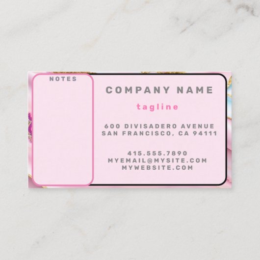Light Blue Pink Marble Agate Trendy Collection Visitenkarte (Rückseite)