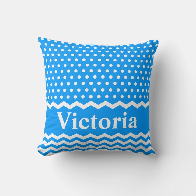 Light Blue Polka Dots und Chevrons Kissen (Vorderseite)