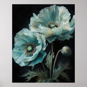 Light Blue Poppy Blume Art Print Poster