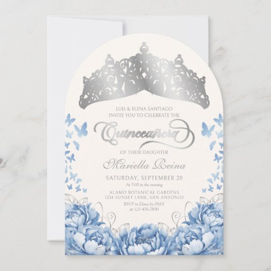 Light Blue Princess Crown Tiara Quinceanera Einladung (Vorderseite)