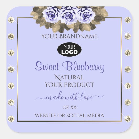 Light Blue Product Labels Blue Rose Jewels Logo Quadratischer Aufkleber (Vorderseite)