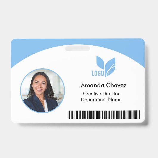 Light Blue QR Barcode Mitarbeiter Foto ID Ausweis (Vorderseite)