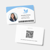 Light Blue QR Barcode Mitarbeiter Foto ID Ausweis (Vorder- & Rückseite)