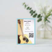 Light Blue QR Code Music Teacher Acoustic Guitar Visitenkarte (Stehend Vorderseite)
