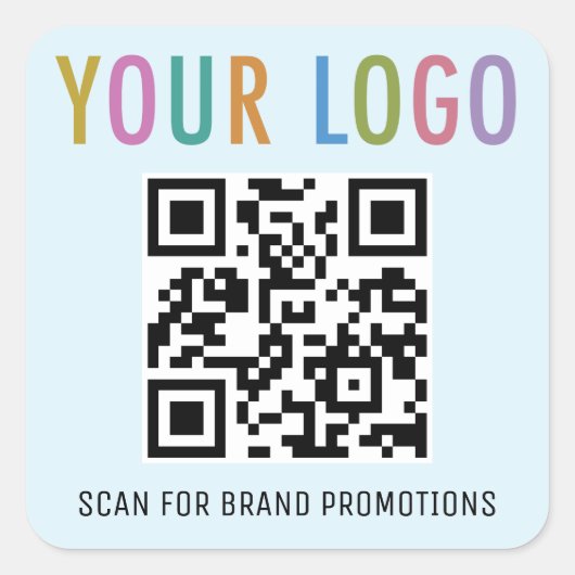 Light Blue QR Code Stickers Business Logo Square (Vorderseite)