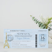 Light Blue Quinceanera Boarding Pass - Paris Einladung (Stehend Vorderseite)