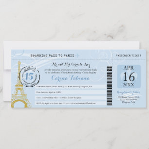 Light Blue Quinceanera Boarding Pass - Paris Einladung