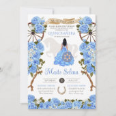 Light Blue Quinceanera Elegante Rose Western Charr Einladung (Vorderseite)