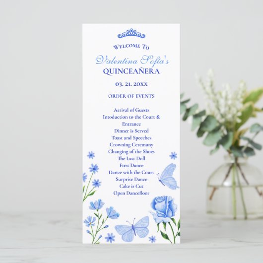 Light Blue Quinceañera Orden of Events Programm (Stehend Vorderseite)