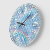 Light Blue & Rainbow & Glitzern Dragon Scales Große Wanduhr (Winkel)
