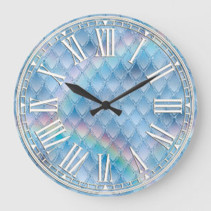 Light Blue & Rainbow & Glitzern Dragon Scales Große Wanduhr