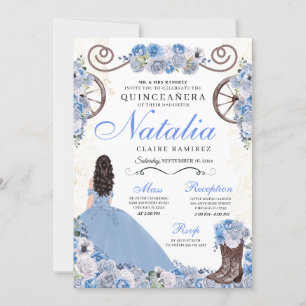 Light Blue Ranchero Princess Dress Quinceanera Einladung