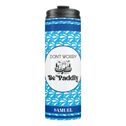 Light Blue Retro Pattern Canoe Otter Individuelle  Thermosbecher (Vorderseite)