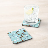 Light Blue Retro Squares Cork Untersetzer (Rechte Seite)