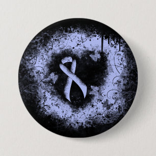 Light Blue Ribbon Grunge Herz Button